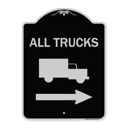 Signmission Trucks All Trucks W/ Truck & Right Arrow Heavy-Gauge Aluminum Sign, 24" x 18", BS-1824-22782 A-DES-BS-1824-22782